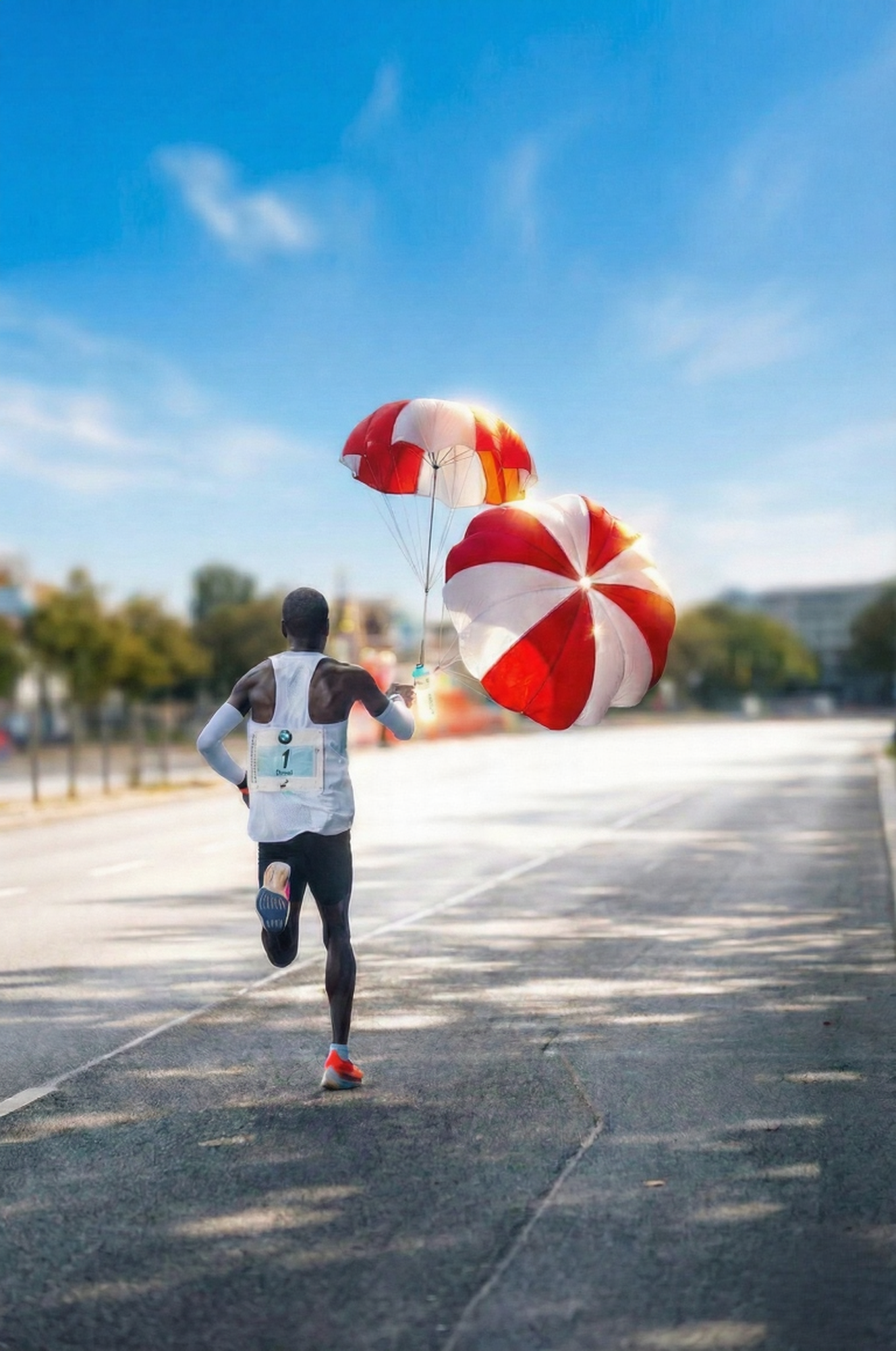 Runner training on a city street